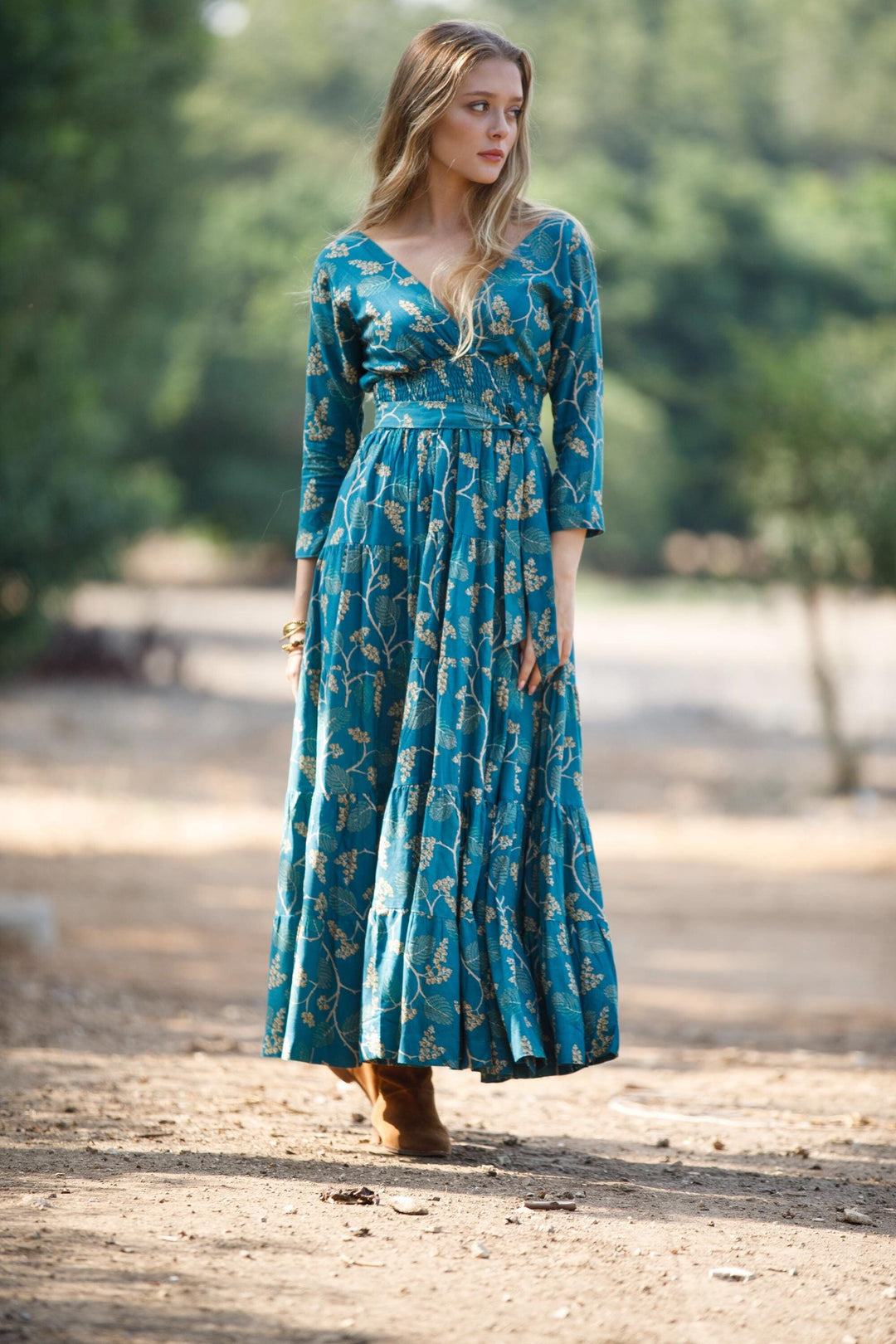 green wrap romantic maxi dress