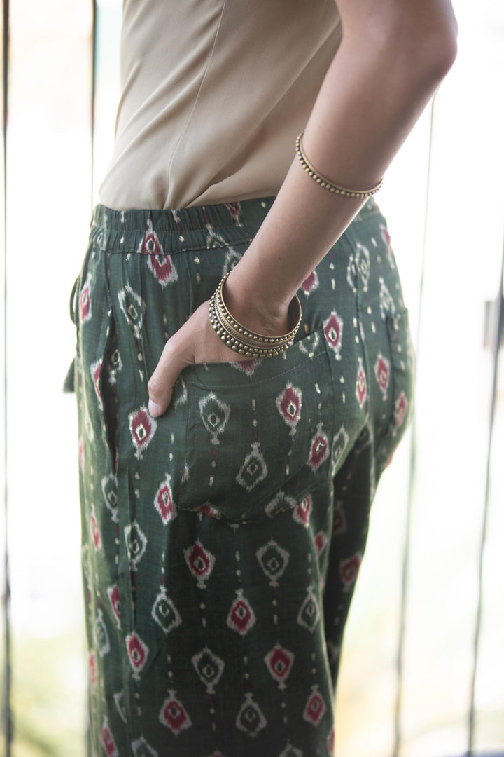 Gabi Pants - Bottle Green & Gold