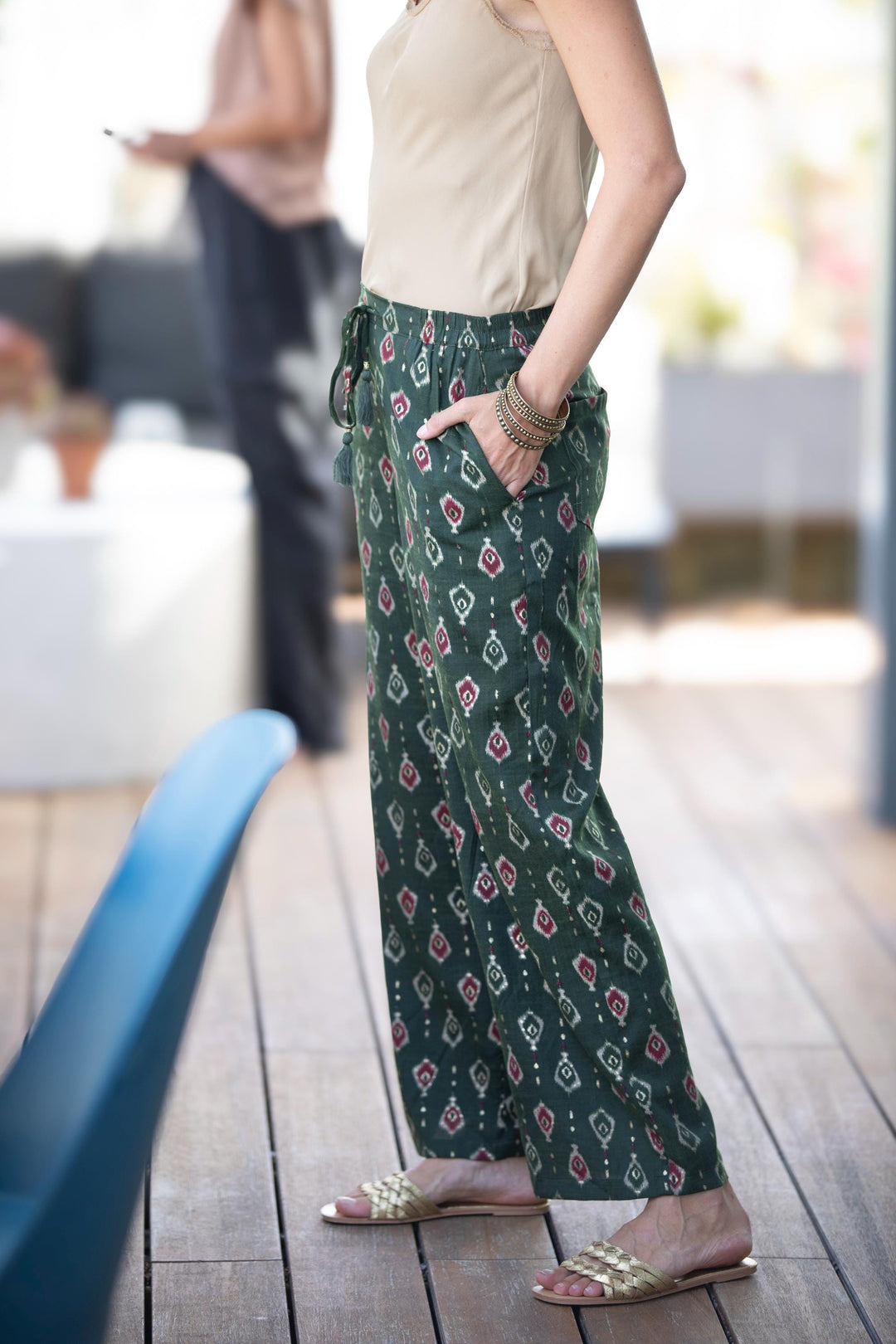 Gabi Pants - Bottle Green & Gold
