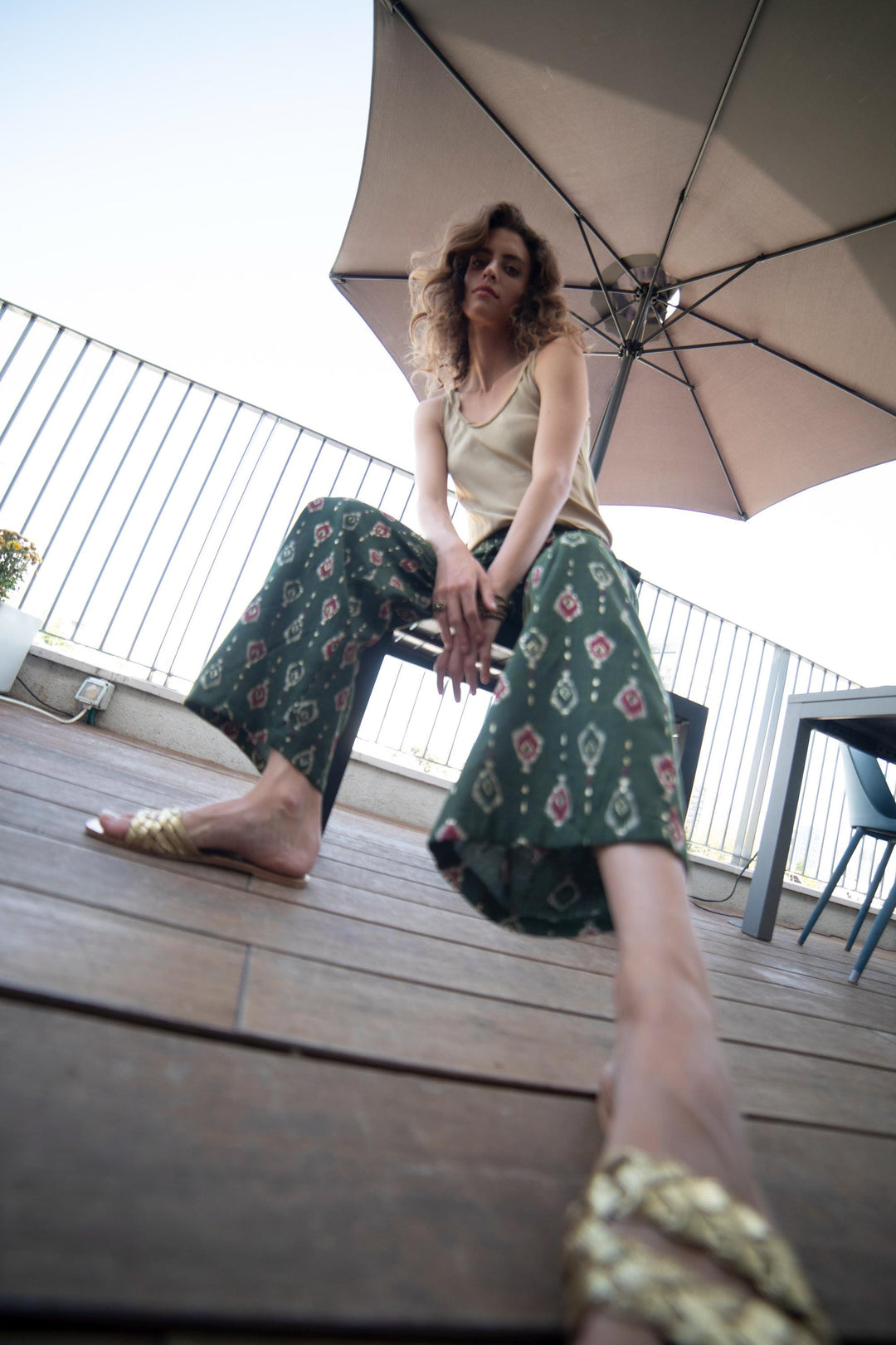 Gabi Pants - Bottle Green & Gold