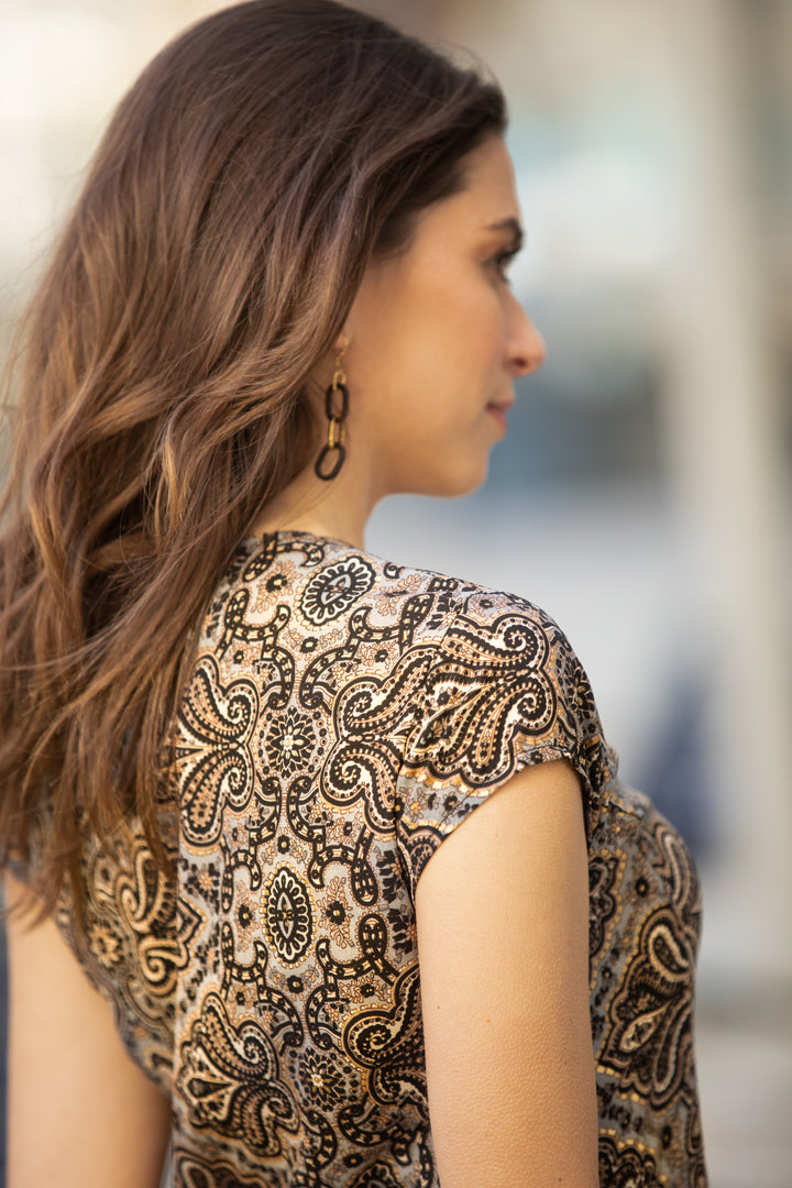 Leyla Dress - Paisley Gray & Gold