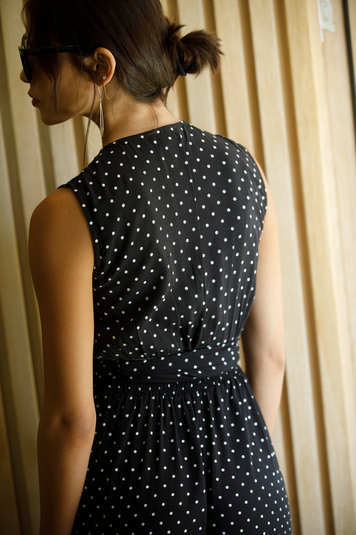 Mary Lou Jumpsuit - Black Polka dot