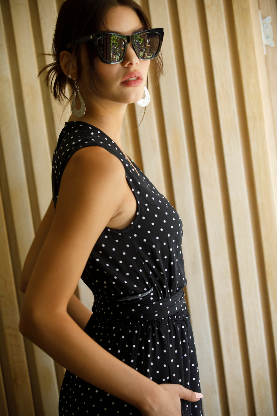 Mary Lou Jumpsuit - Black Polka dot