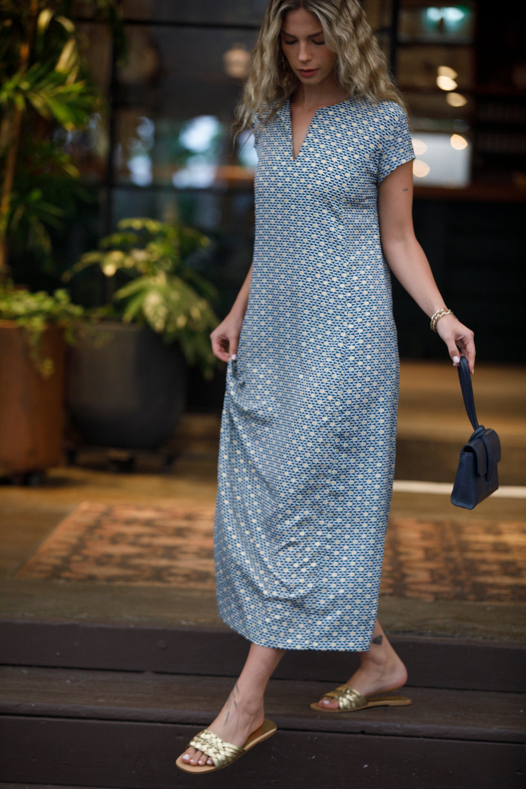 Leyla Dress - Blue & Gold