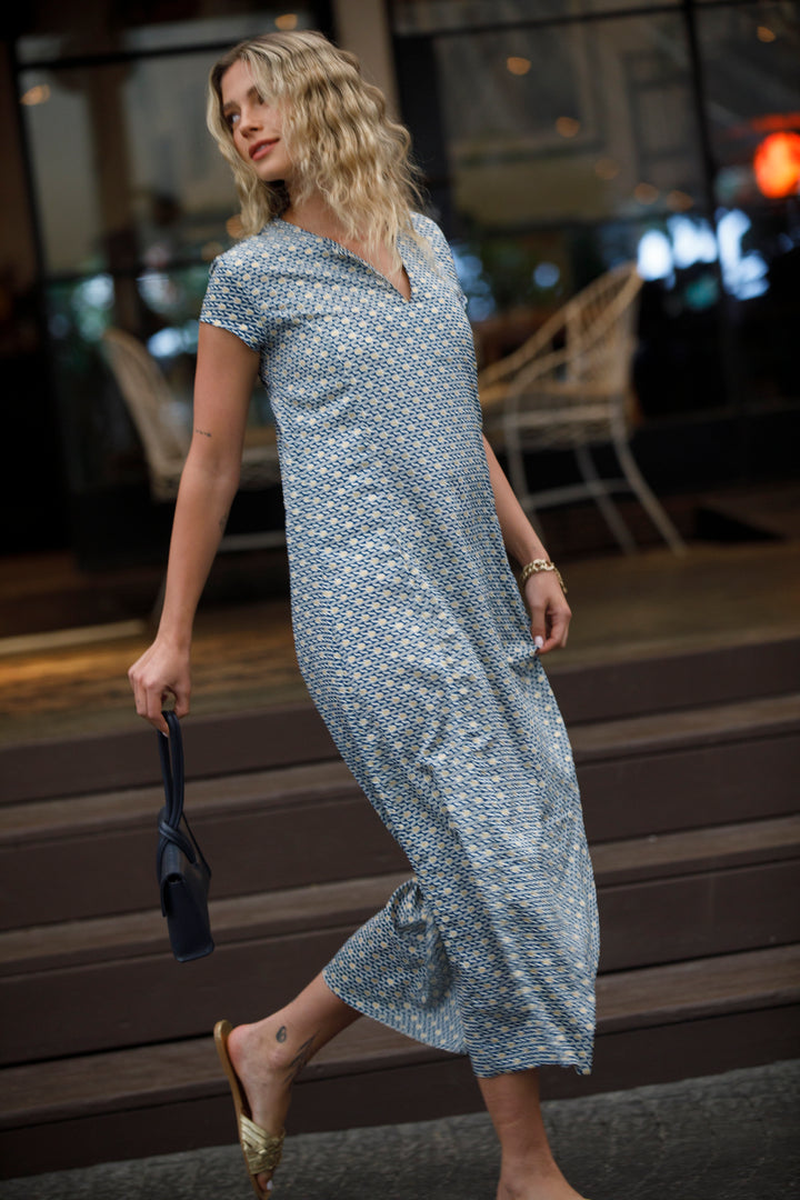 Leyla Dress - Blue & Gold