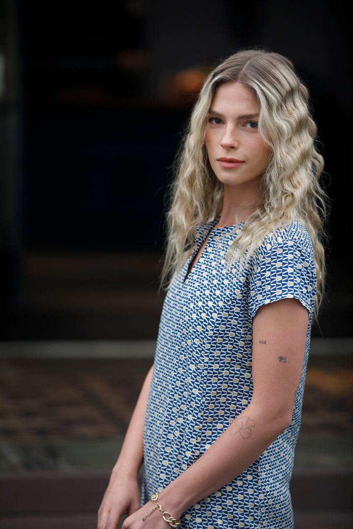 Leyla Dress - Blue & Gold