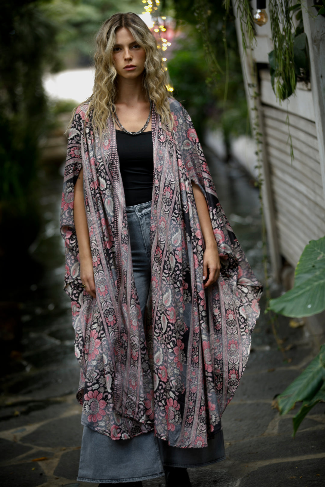Season kimono - Black & Pink