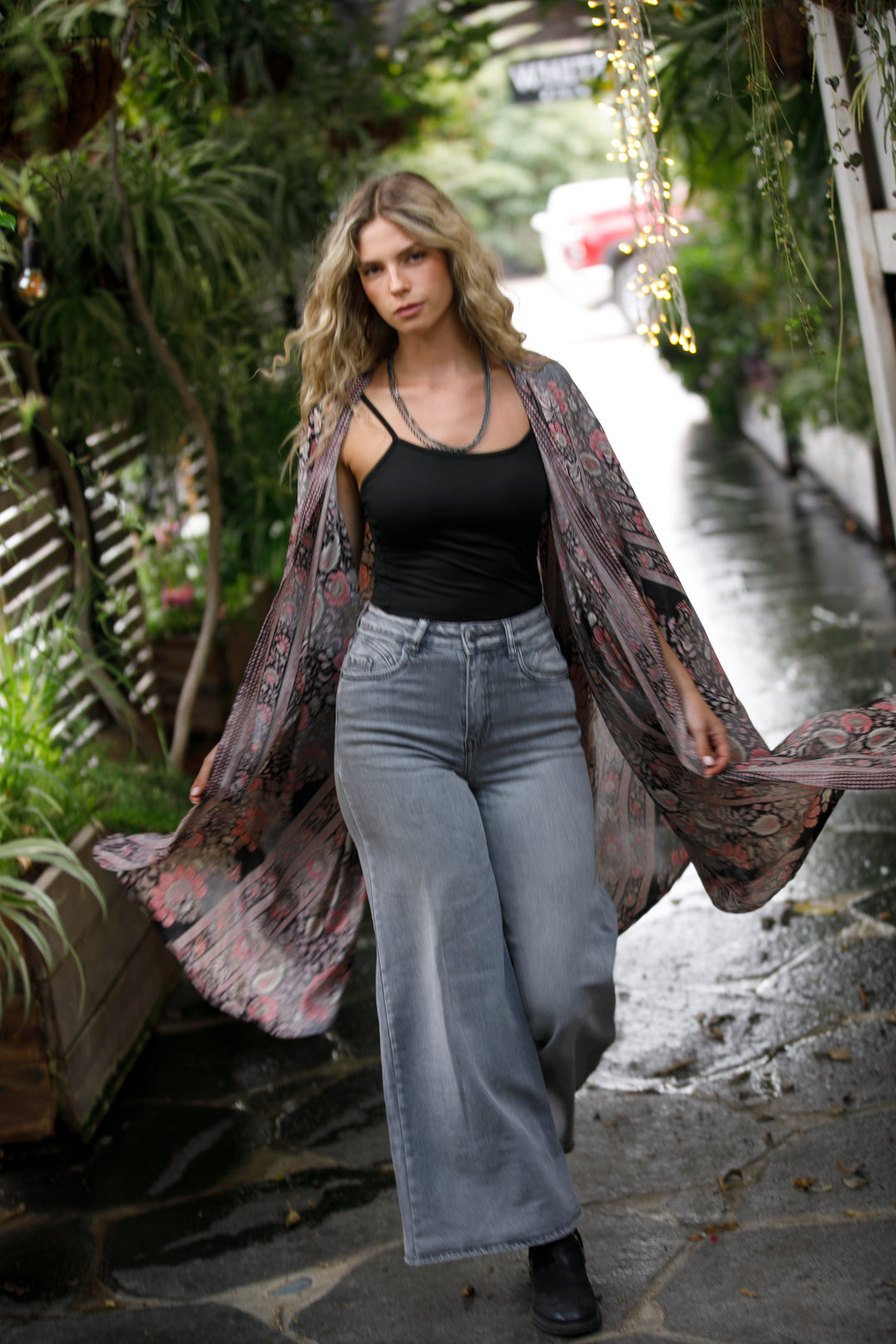 Season kimono - Black & Pink