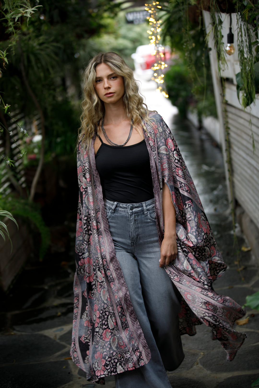 Season kimono - Black & Pink