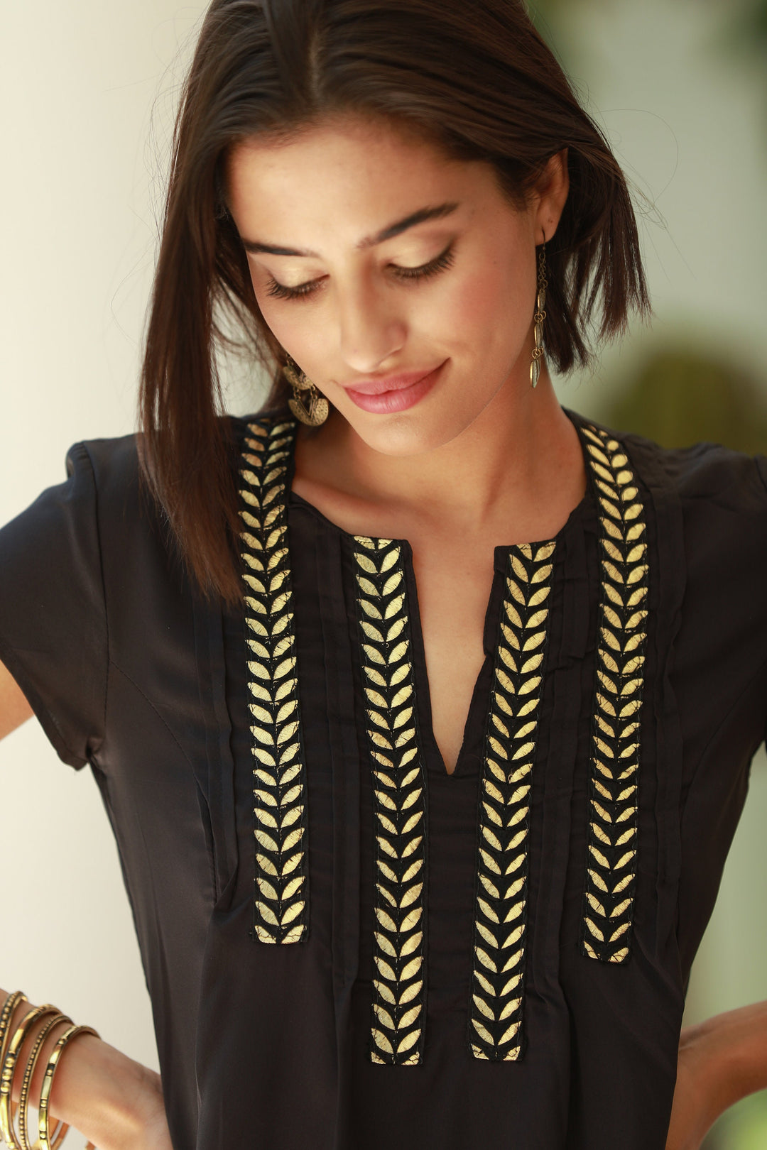 Leyla Dress - Black & Gold Embroidery