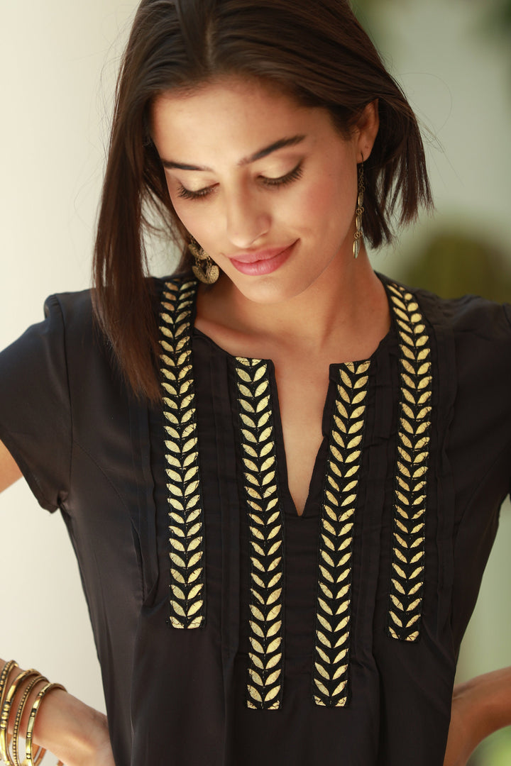 Leyla Dress - Black & Gold Embroidery
