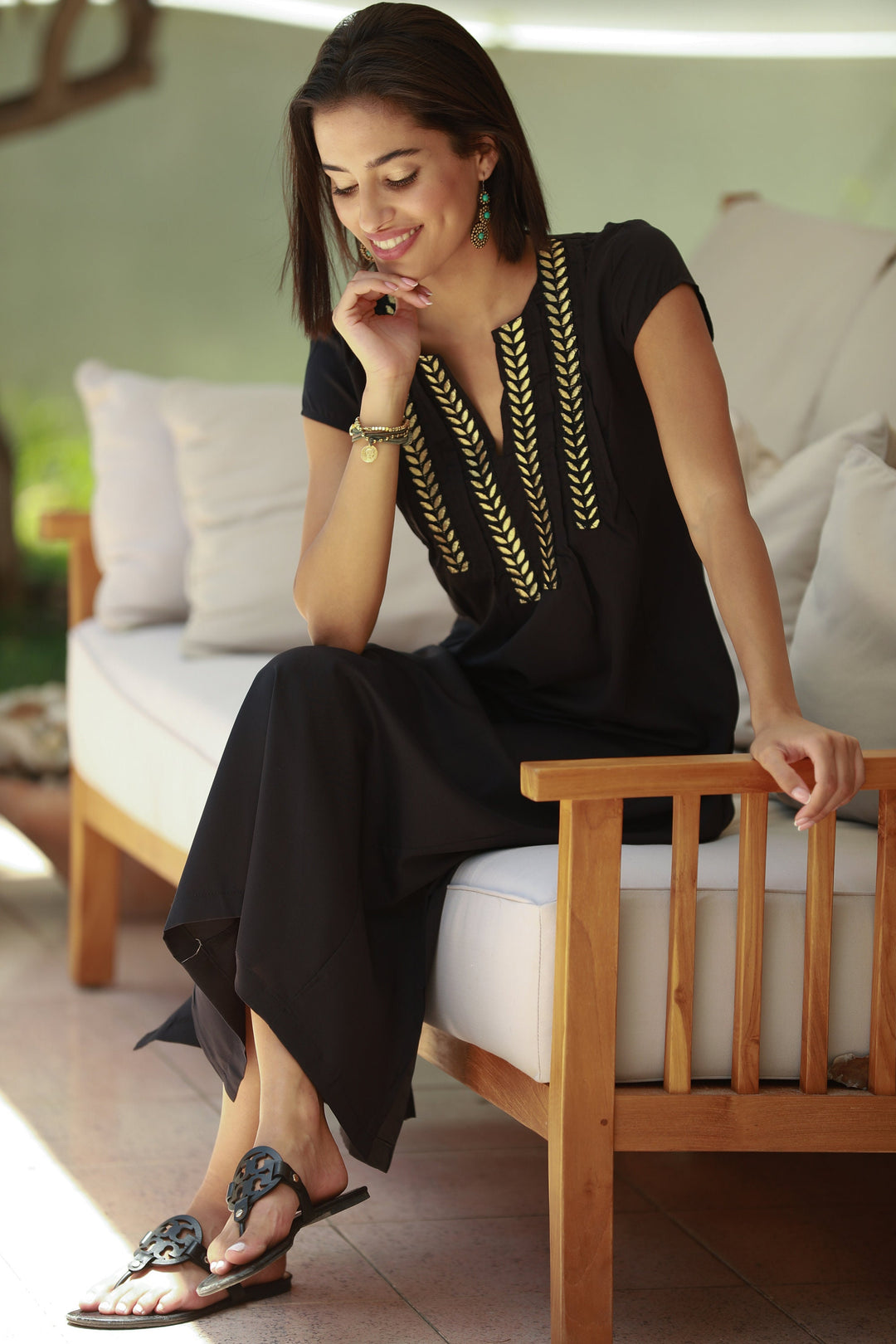 Leyla Dress - Black & Gold Embroidery