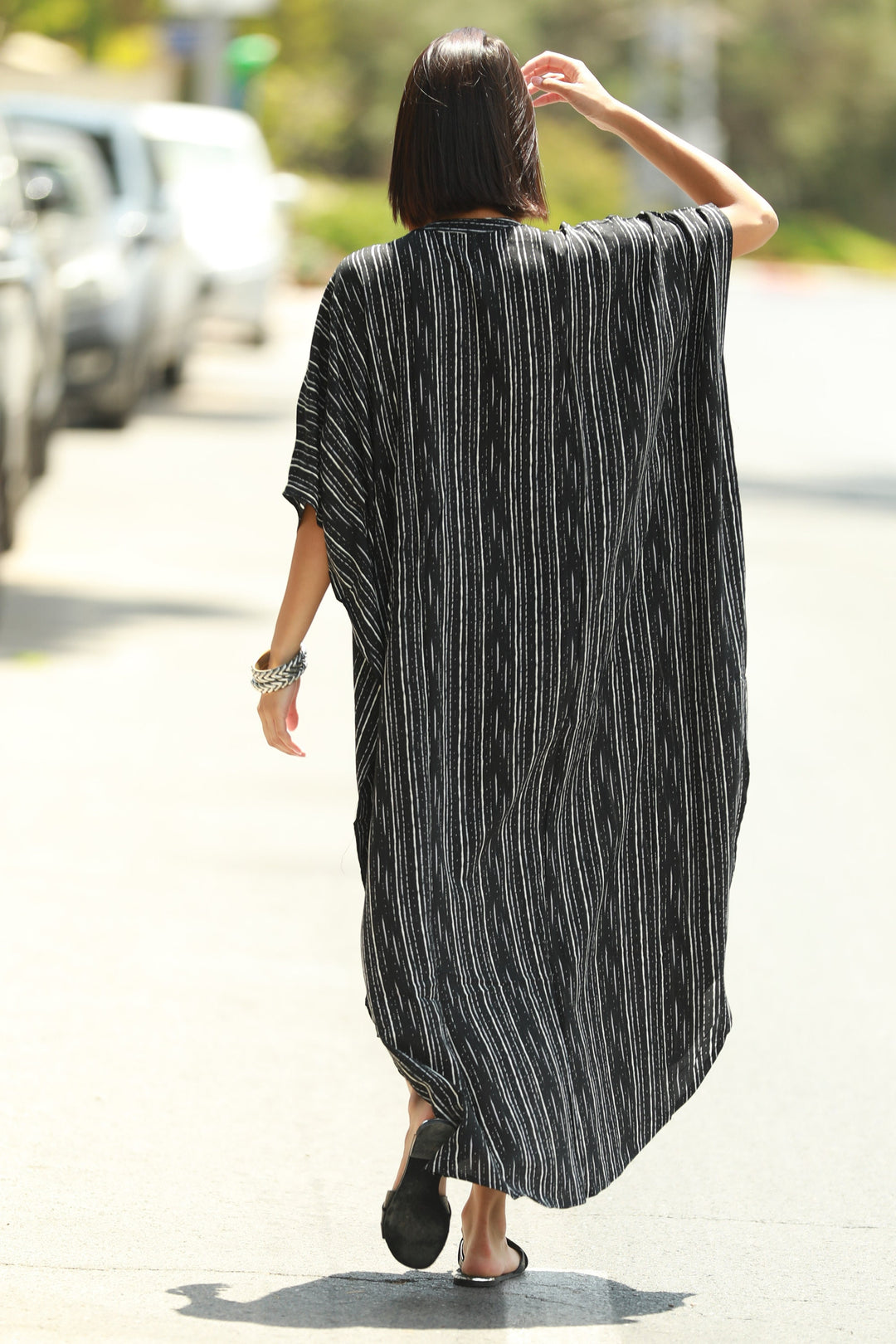 Zohara Caftan - Black & White Stripes