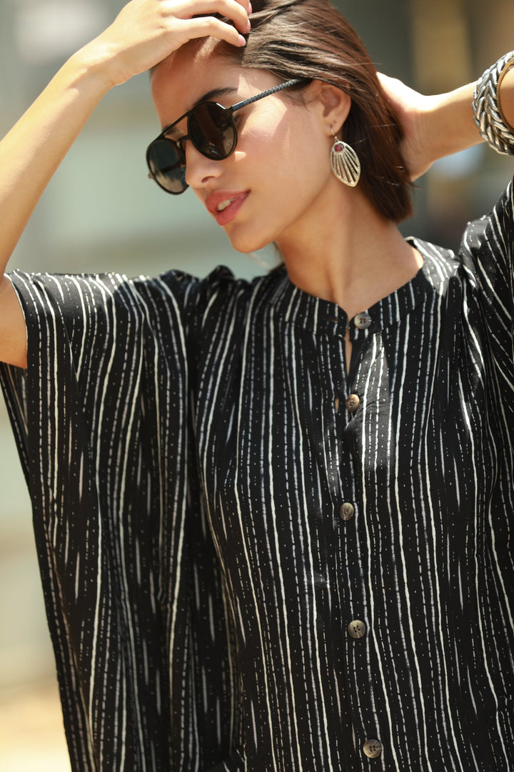 Zohara Caftan - Black & White Stripes