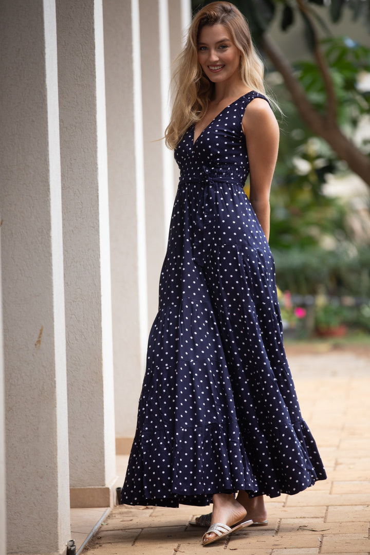 Carrie Dress - Polka Dot Navy Blue