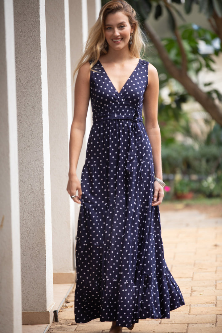 Carrie Dress - Polka Dot Navy Blue