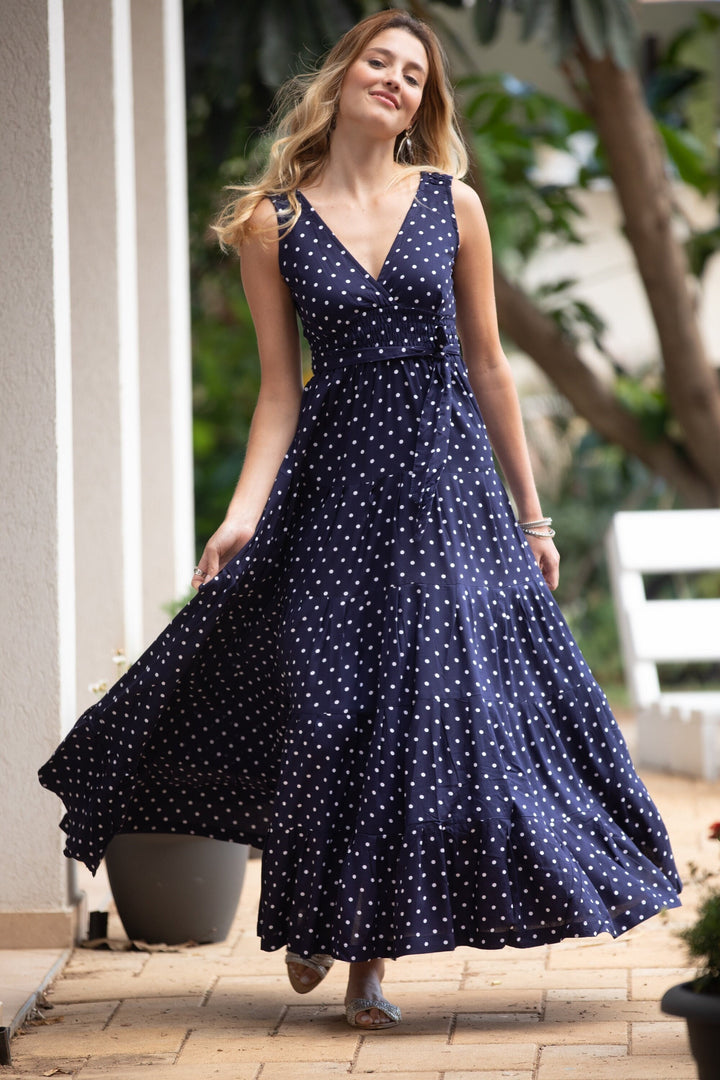 Carrie Dress - Polka Dot Navy Blue