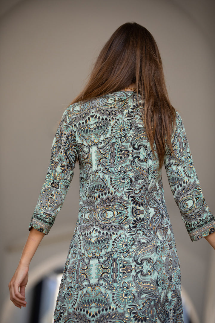 Leyla Dress - Mint Green & Gold