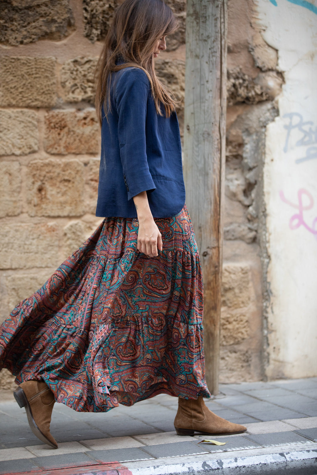 Boho Maxi Skirt - Terracotta Paisley