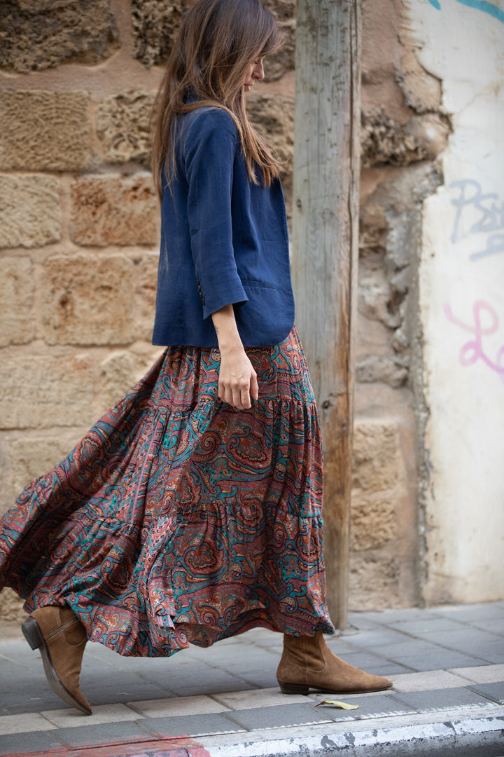 Boho Maxi Skirt - Terracotta Paisley