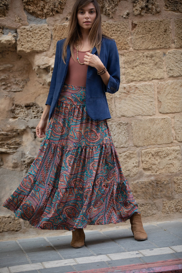 Boho Maxi Skirt - Terracotta Paisley