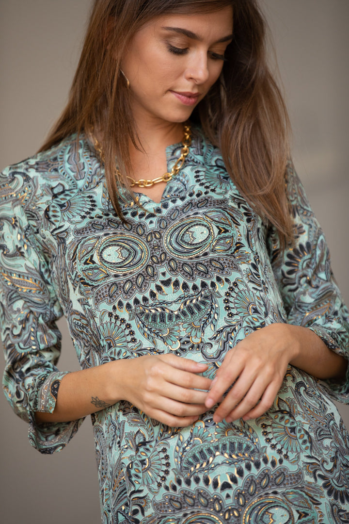 Leyla Dress - Mint Green & Gold