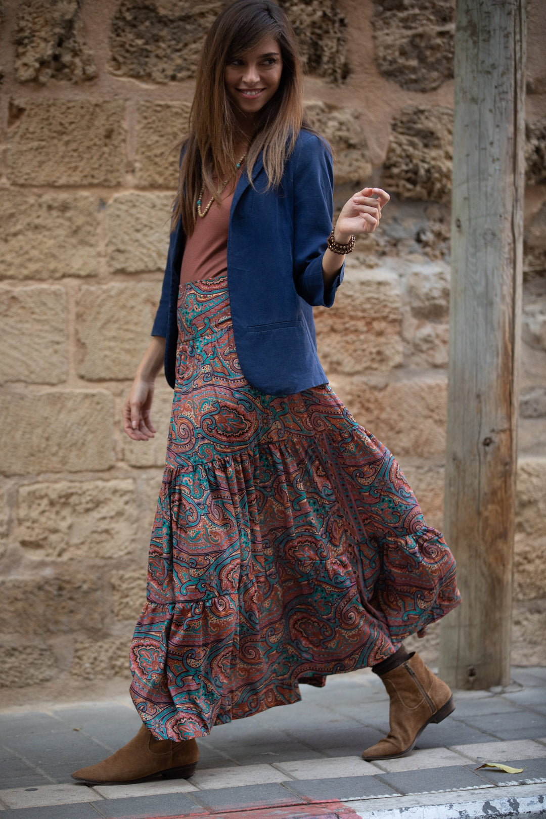 Boho Maxi Skirt - Terracotta Paisley