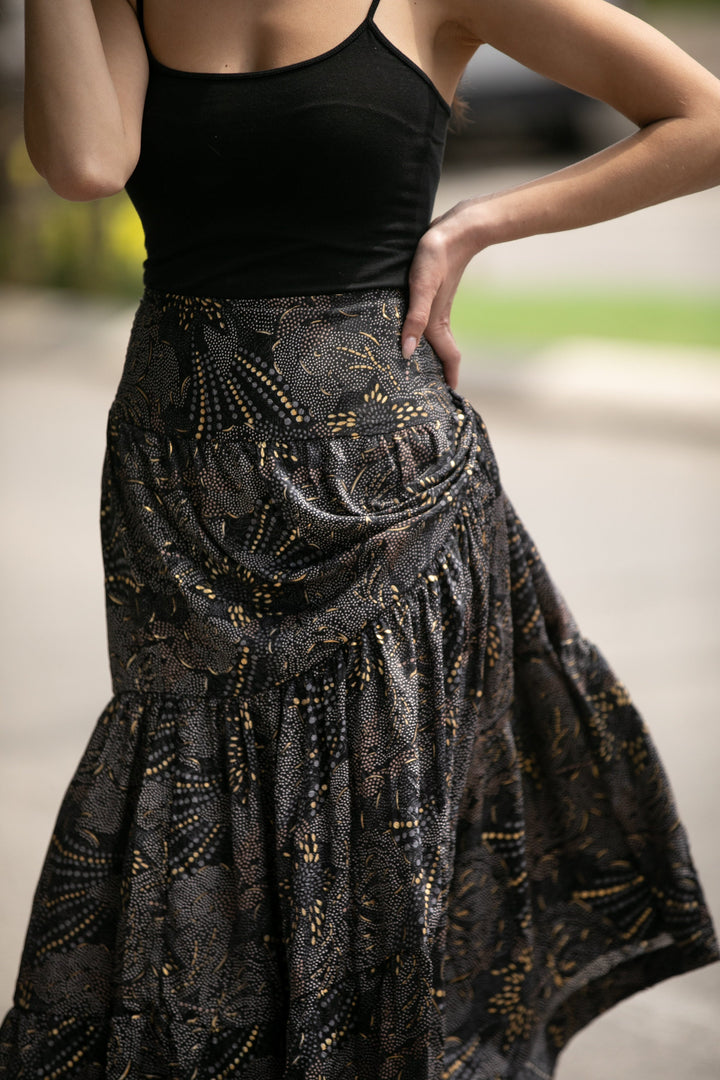 Boho Maxi Skirt - Black & Gold Sparkly