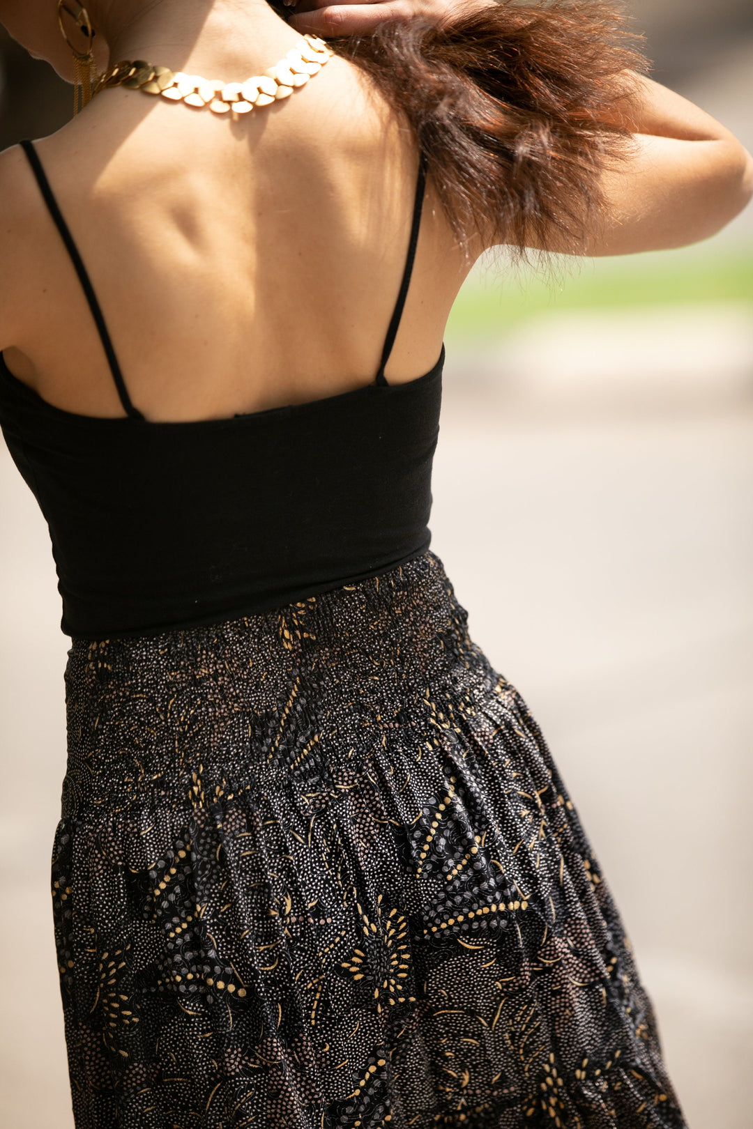Boho Maxi Skirt - Black & Gold Sparkly