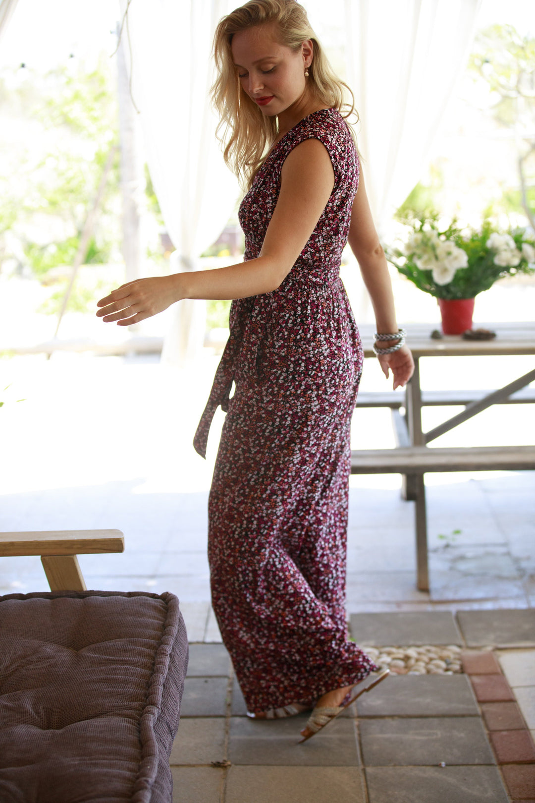 Mary Lou Jumpsuit - Maroon & Pink