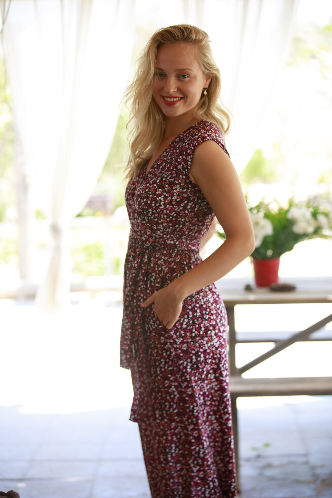 Mary Lou Jumpsuit - Maroon & Pink