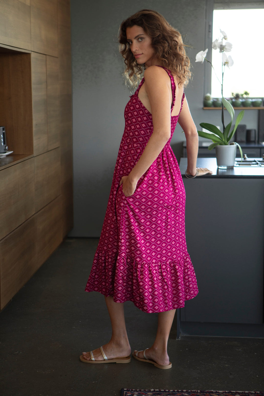 Valeria Dress - Geometric Magenta