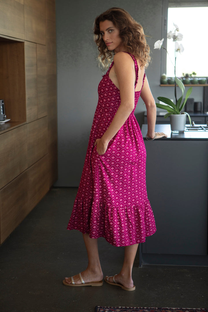 Valeria Dress - Geometric Magenta