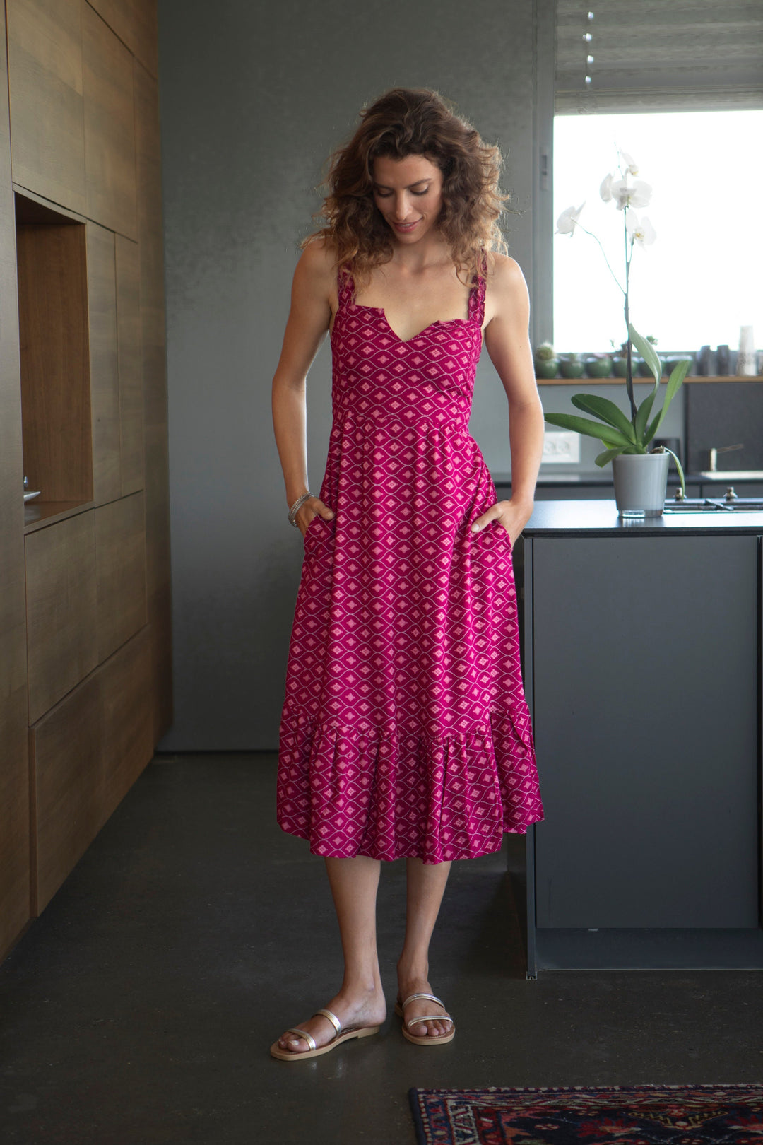 Valeria Dress - Geometric Magenta