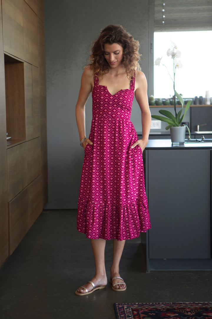 Valeria Dress - Geometric Magenta