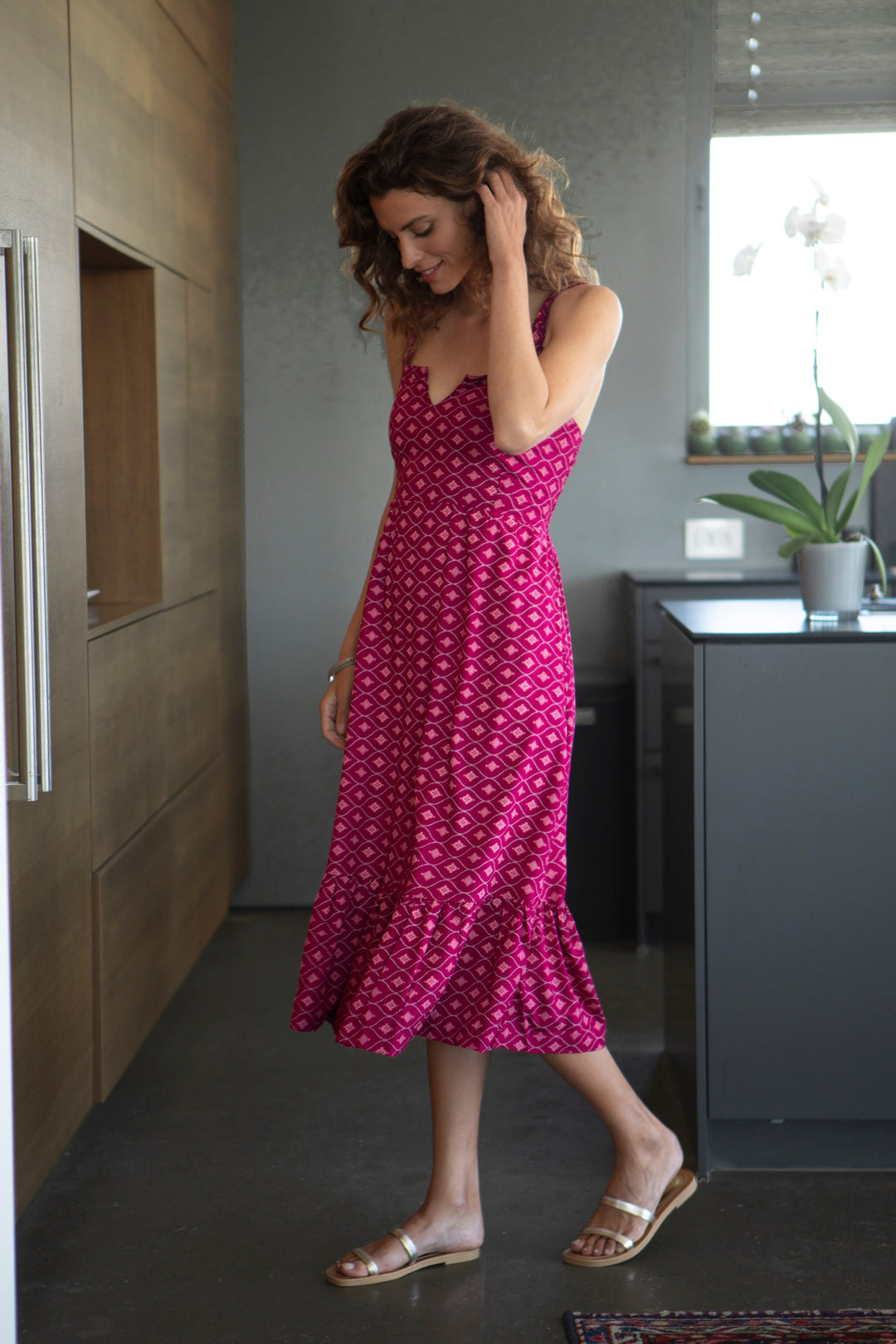 Valeria Dress - Geometric Magenta