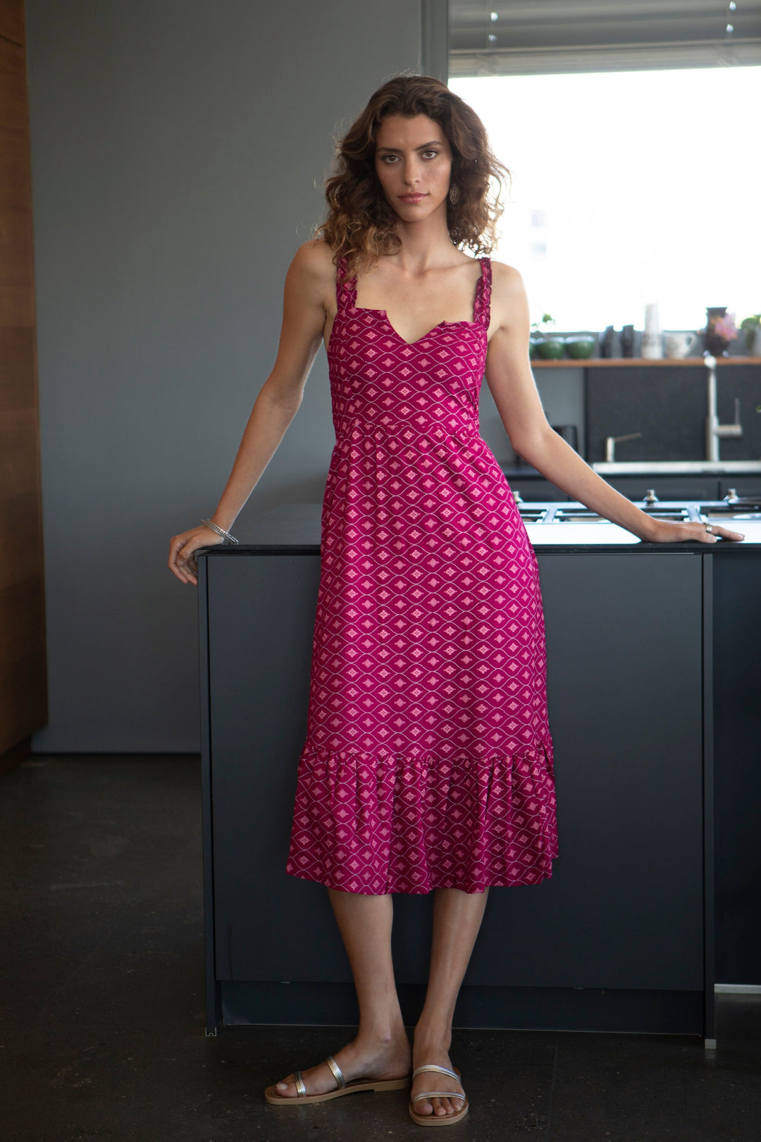 Valeria Dress - Geometric Magenta