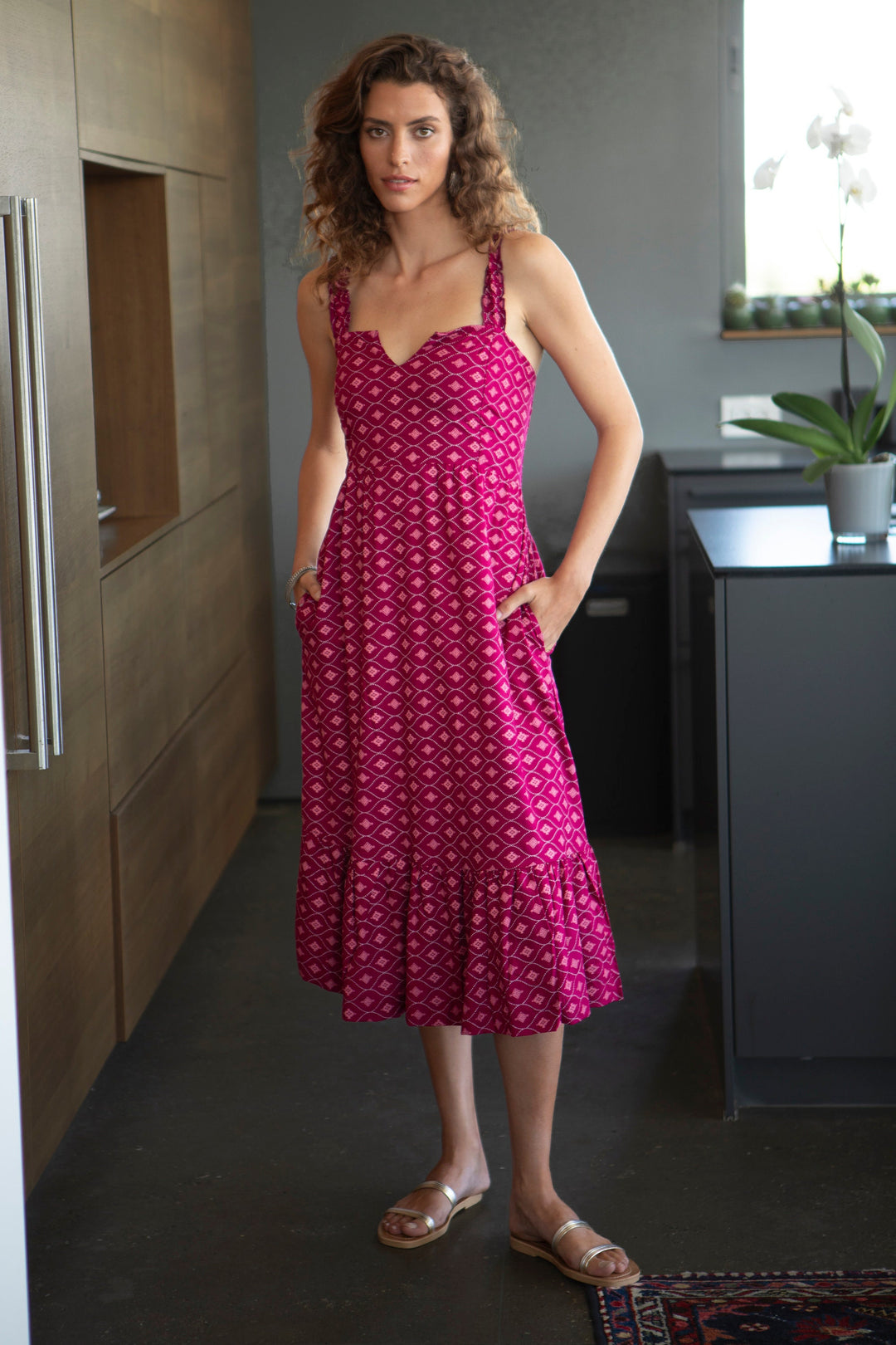 Valeria Dress - Geometric Magenta