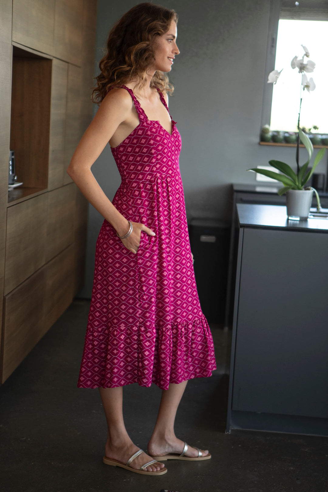 Valeria Dress - Geometric Magenta