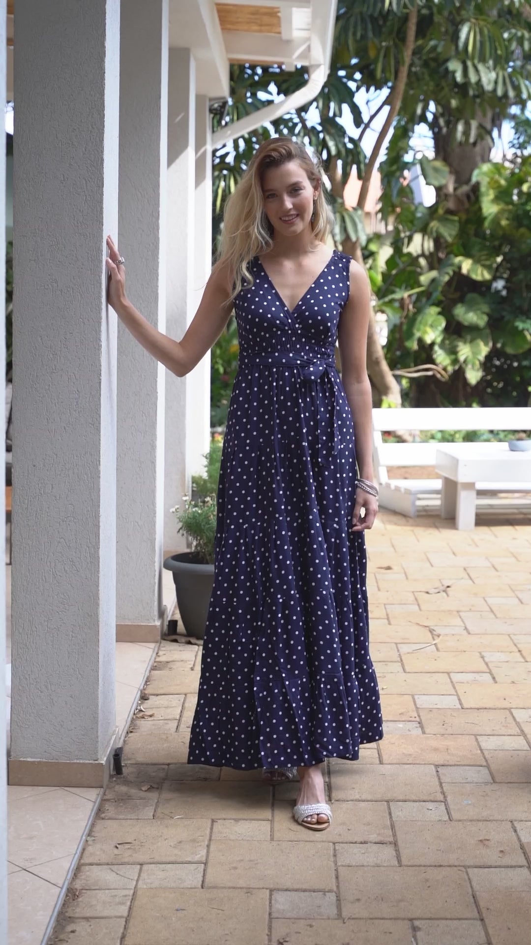 Carrie Dress - Polka Dot Navy Blue
