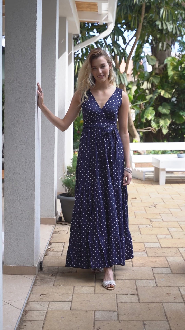 Carrie Dress - Polka Dot Navy Blue