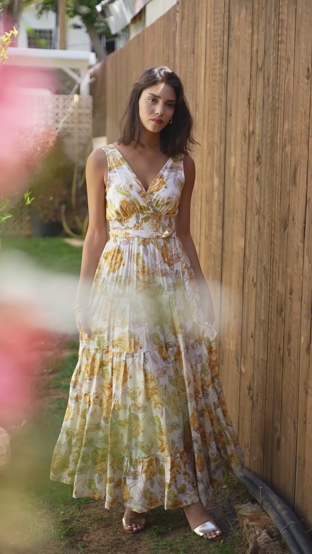 Carrie Dress - Cream & Brown