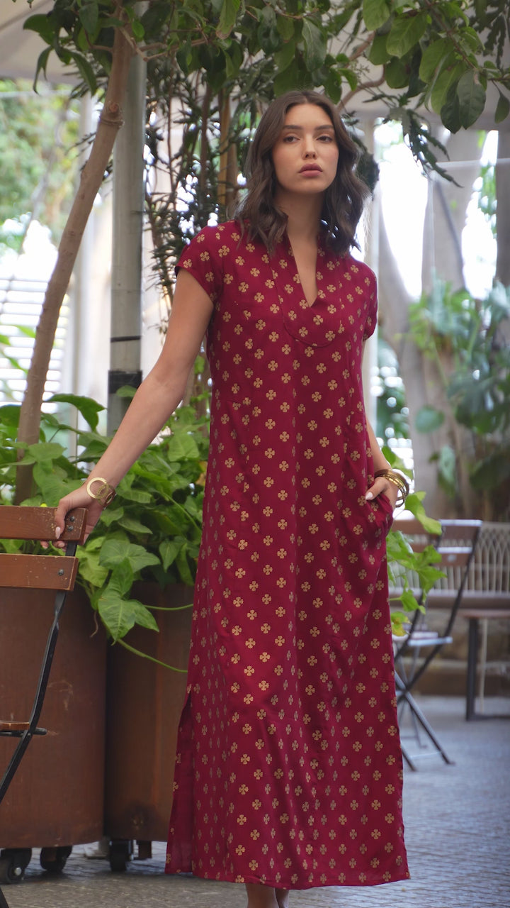 Noor Caftan - Burgundy Gold