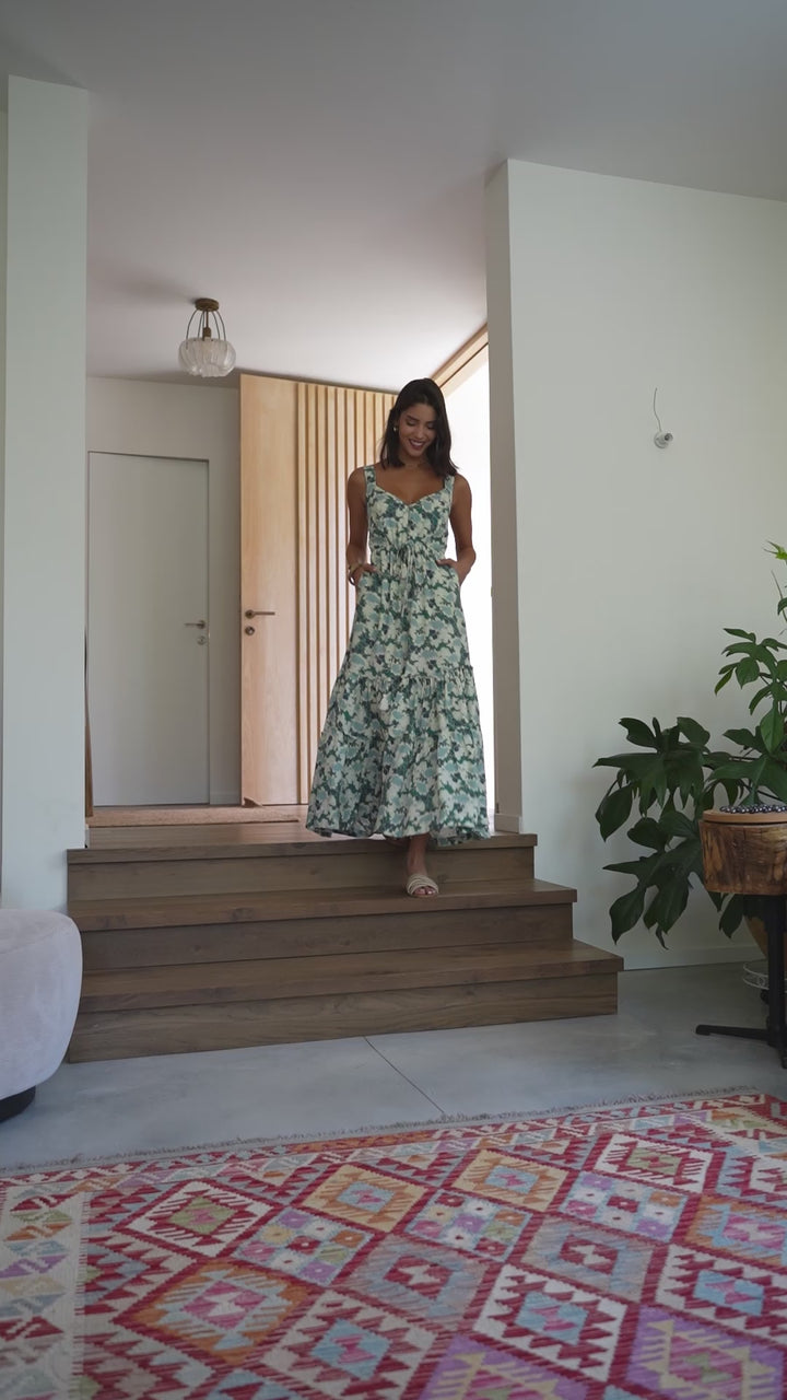 Isabella Dress - Cream & Teal Green