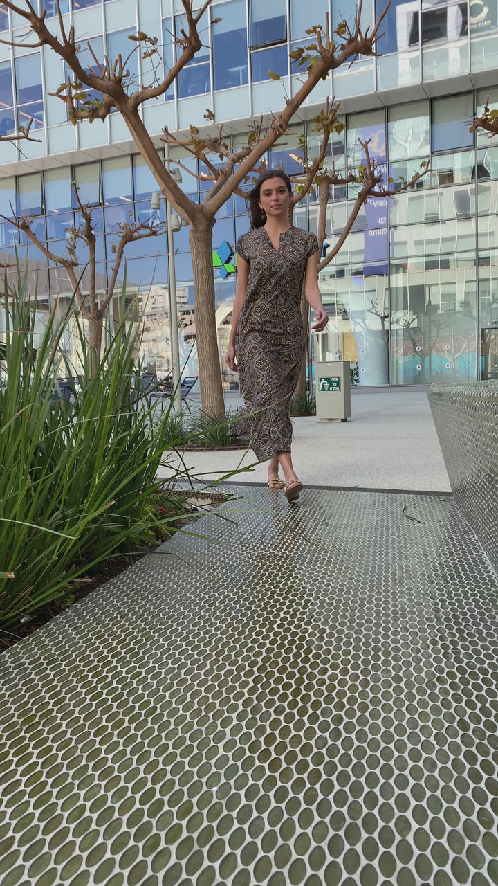 Leyla Dress - Paisley Gray & Gold