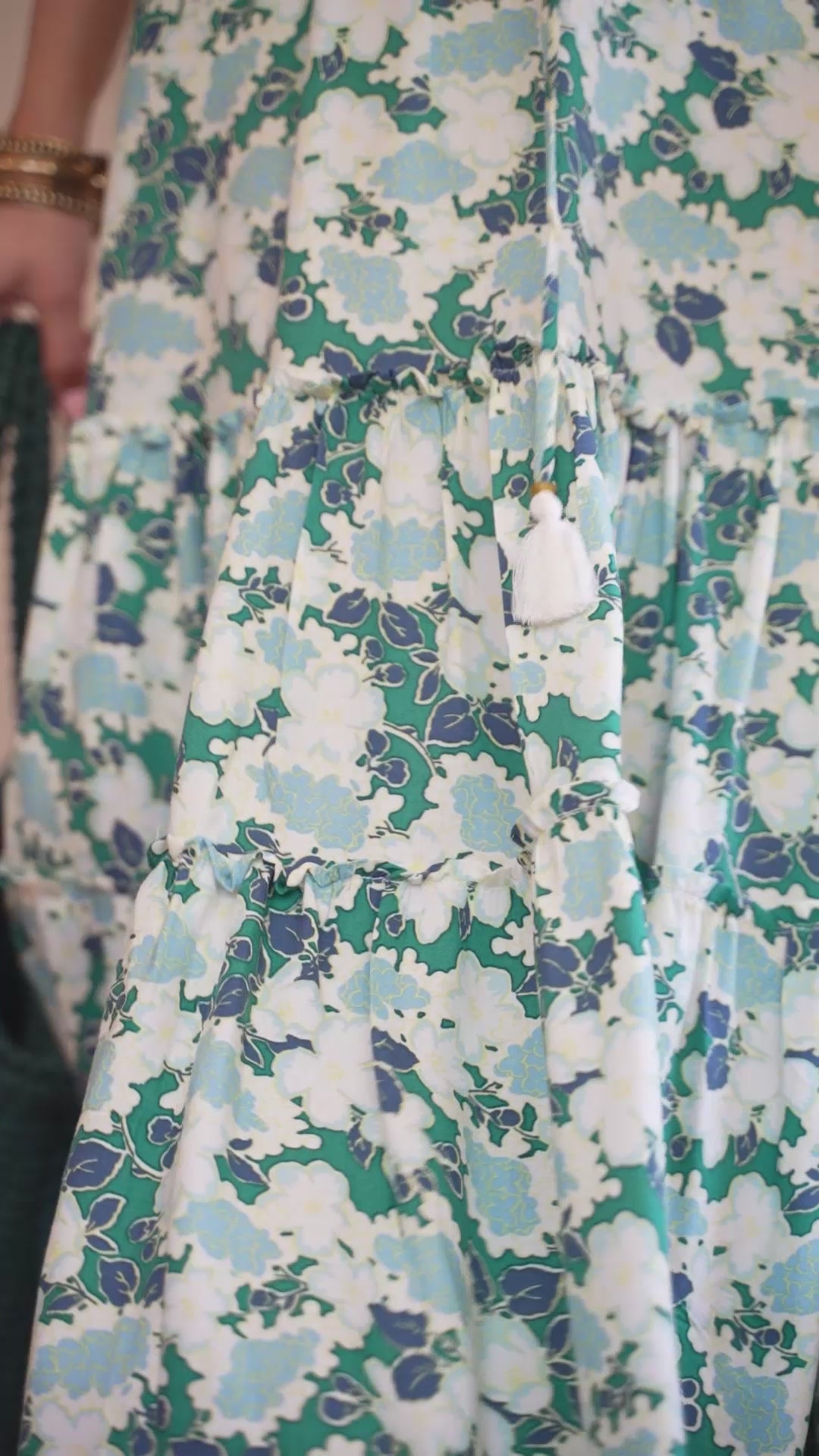 Isabella Dress - Cream & Teal Green