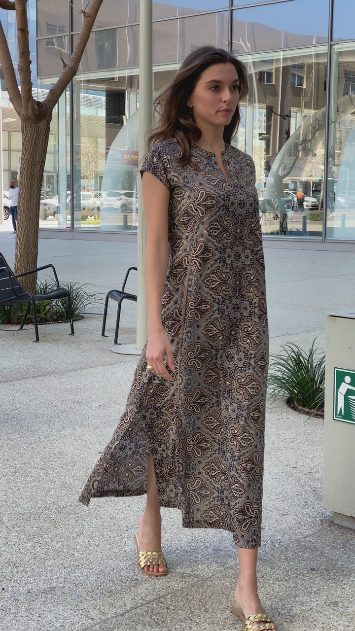 Leyla Dress - Paisley Gray & Gold