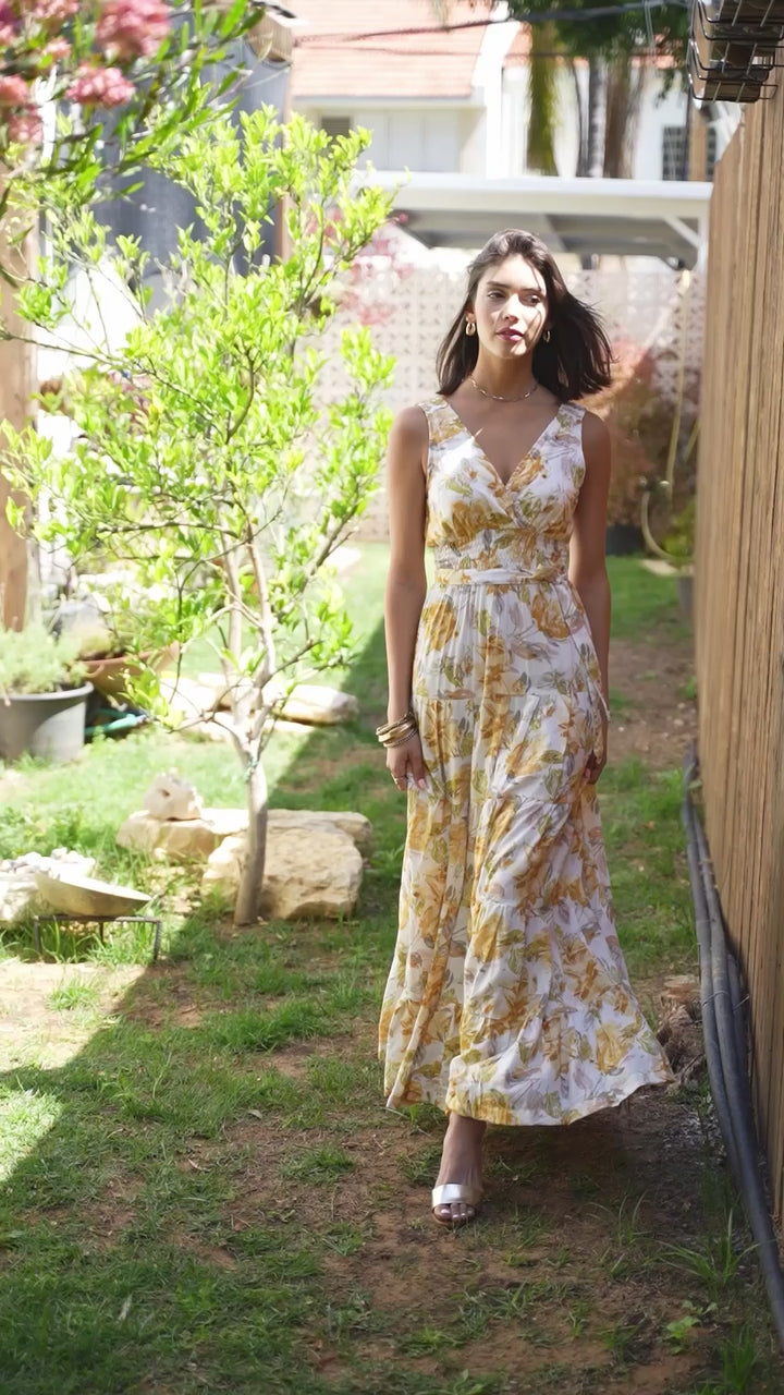 Carrie Dress - Cream & Brown
