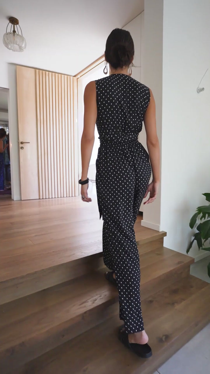 Mary Lou Jumpsuit - Black Polka dot